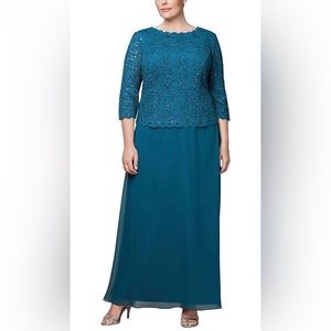 Alex Evenings Women's Plus Size Stretch Lace Bodice Mock One Piece Size 24